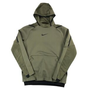 Nike PRO Dri FIT Training Pullover Hoodie Olive Green Black Mens Small Tech‎